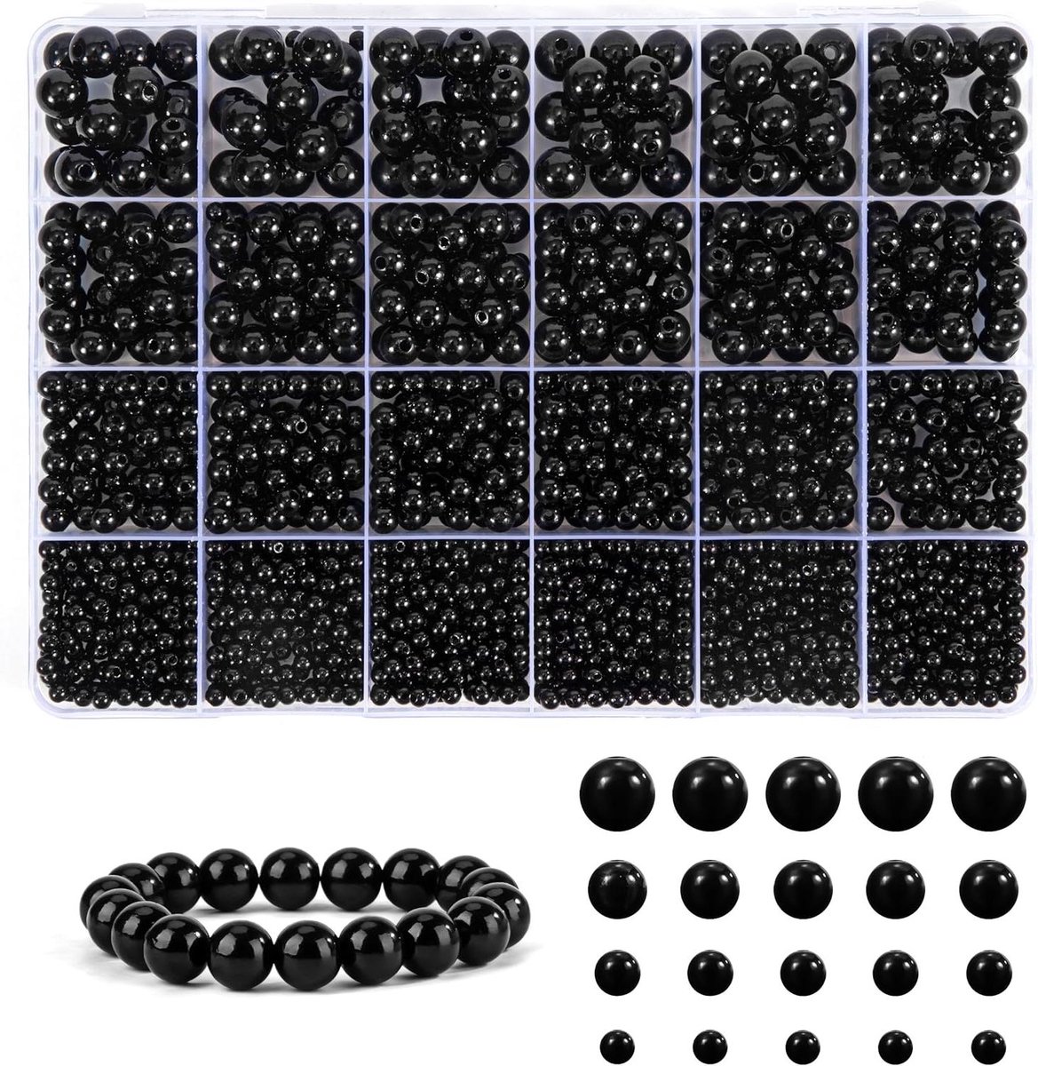 JGS Premium - Zwarte kunstparels glazen kralen set voor sieraden maken - 1890 stuks
