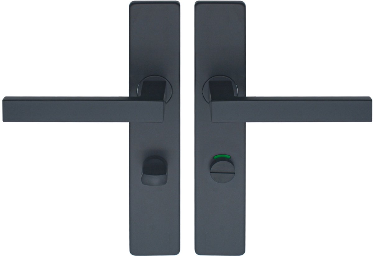 Deurklink Op Schild met WC Garnituur - Mat Zwart - Deurkruk - Deurbeslag Set - Incl. Bevestigingsmateriaal - Terugslagveer - Vierkant - Geschikt voor 5 en 8 mm Slotgat