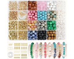 Allecto Premium - Natuurlijke stenen kralen set van 8 mm voor het maken van armbanden en kettingen - DIY sieraden maken accessoires in goudkleur