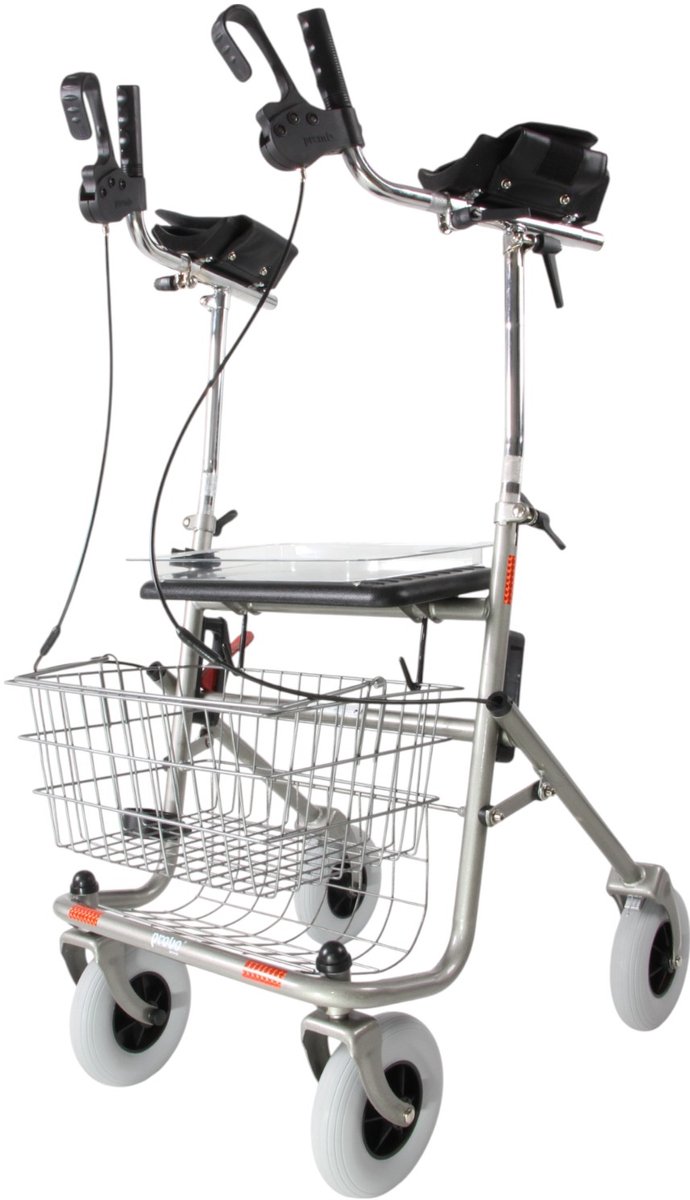 Goedkoopste Premis - 2de generatie Provo rollator - Kleur Titanium - Voorzien van onderarmschalen - mand, stokhouder en dienblad - Kleur Titanium