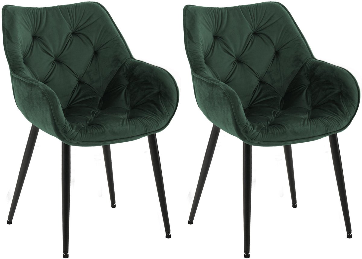 CLP Tanna Set van 2 eetkamerstoelen - Met armleuning - Fluweel/groen