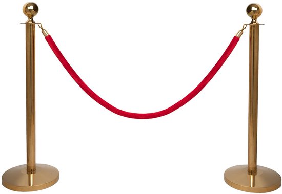 GJ Floors | Set de Poteaux de clôture avec corde | Messing - Boule ronde | Cordon rouge