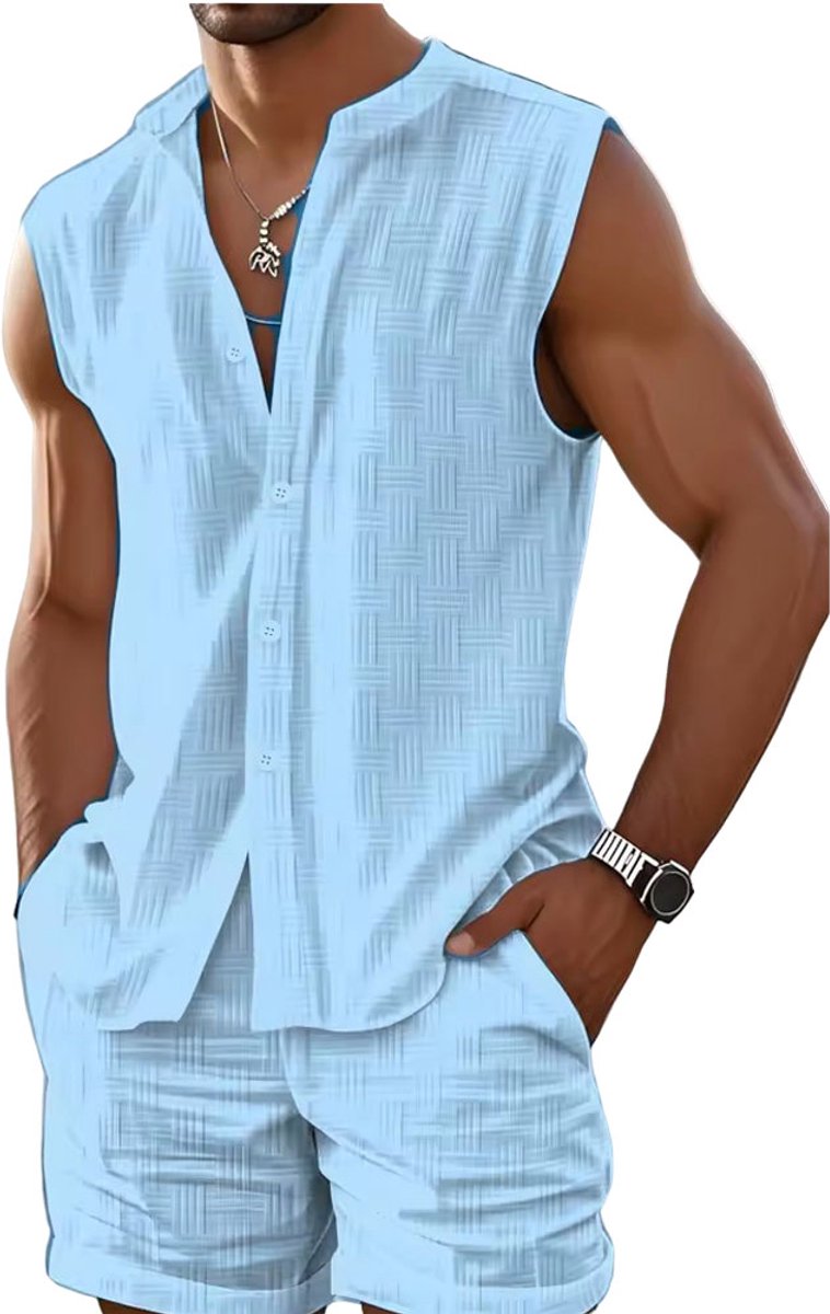 Zomer set heren - Hemd en Korte Broek - Mouwloos - Open Schouders - Shirt - Blouse