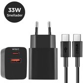 Snellader voor Samsung 33W - USB A en USB C - Oplader Geschikt voor Samsung - Ook Geschikt Voor Huawei, Oppo, iPhone & MacBooks - 2M Oplaadkabel - WiseQ - Zwart