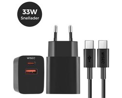 33W Snellader geschikt voor Samsung - USB A en USB C - Oplader voor Samsung - Ook Geschikt Voor Huawei, Oppo, iPhone & MacBooks - 2M Oplaadkabel - WiseQ - Zwart