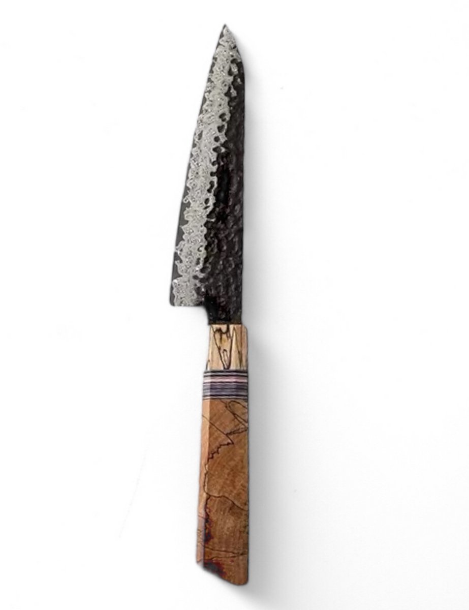 KAAMUT® Precisie Chefmes 14 cm 67 Lagen Damascusstaal – Vlijmscherp – Professioneel Koksmes – Spalted Maple & G10 Handvat