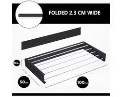 Famanu - Wanddroogrek – Droogrek – Wasrek – Inklapbaar Droogrek – Aluminium (Zwart, 100 x 50 cm)