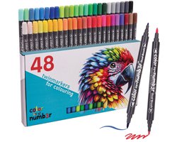 Color by Numb3r 48-Delige Twinmarkers Stiften voor Volwassenen | Geschikt voor Kleuren op Numm3r Kleurboeken | Stiften op Waterbasis | Stiften Kinderen | Kleuren op Nummer | Dual Tip Markers | Markeerstiften