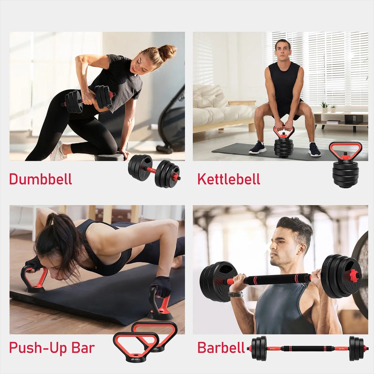 NELLA 3-in-1 Dumbbell - Barbell Set 20 kg - Verstelbare Halterset met Connector - Full-Body Krachttraining - Thuis - Home gym – foto 7