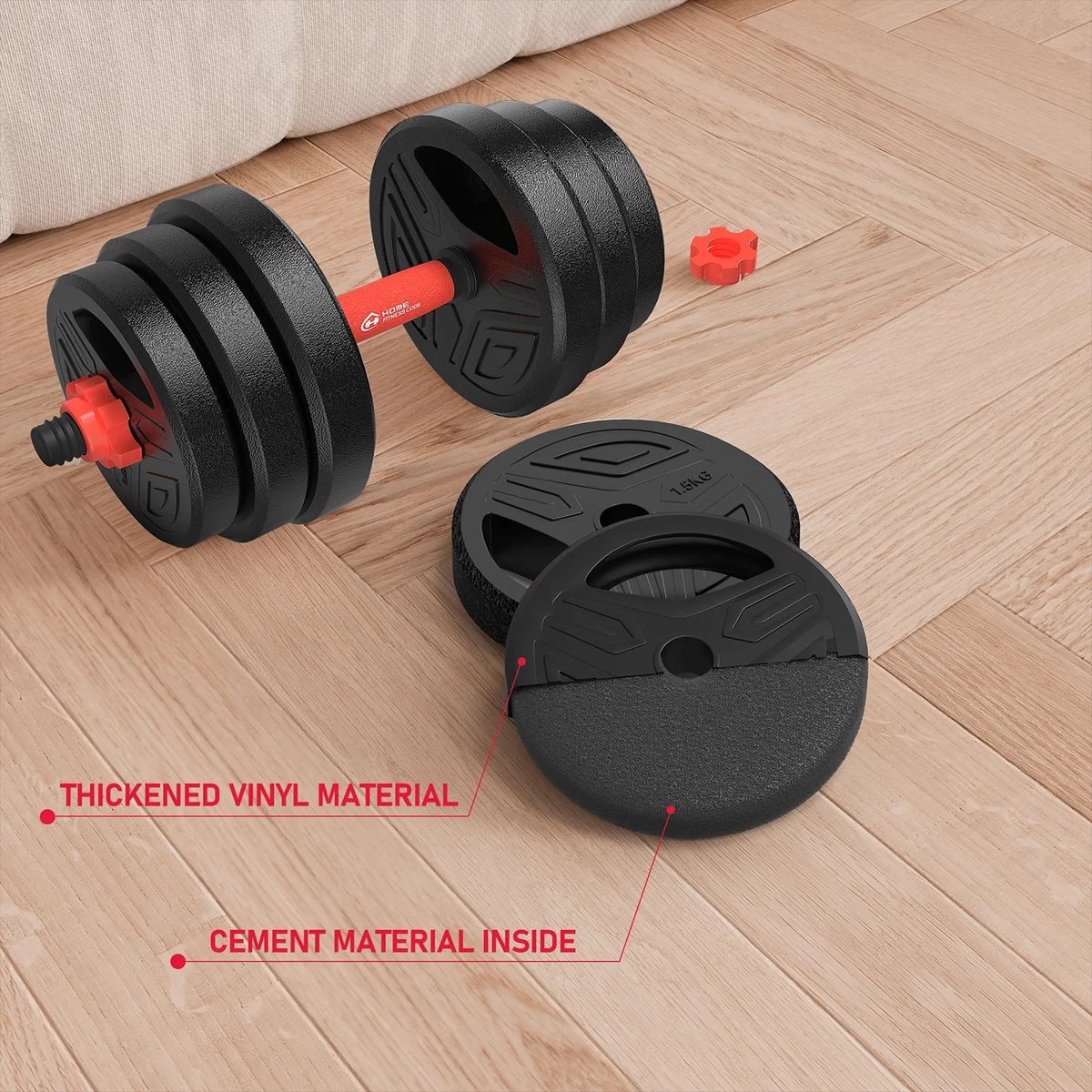NELLA 3-in-1 Dumbbell - Barbell Set 20 kg - Verstelbare Halterset met Connector - Full-Body Krachttraining - Thuis - Home gym – foto 4