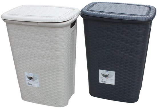 Wasmand met 2 Vakken en Plank - Crème Kleur - Betonlook en Wit Metalen