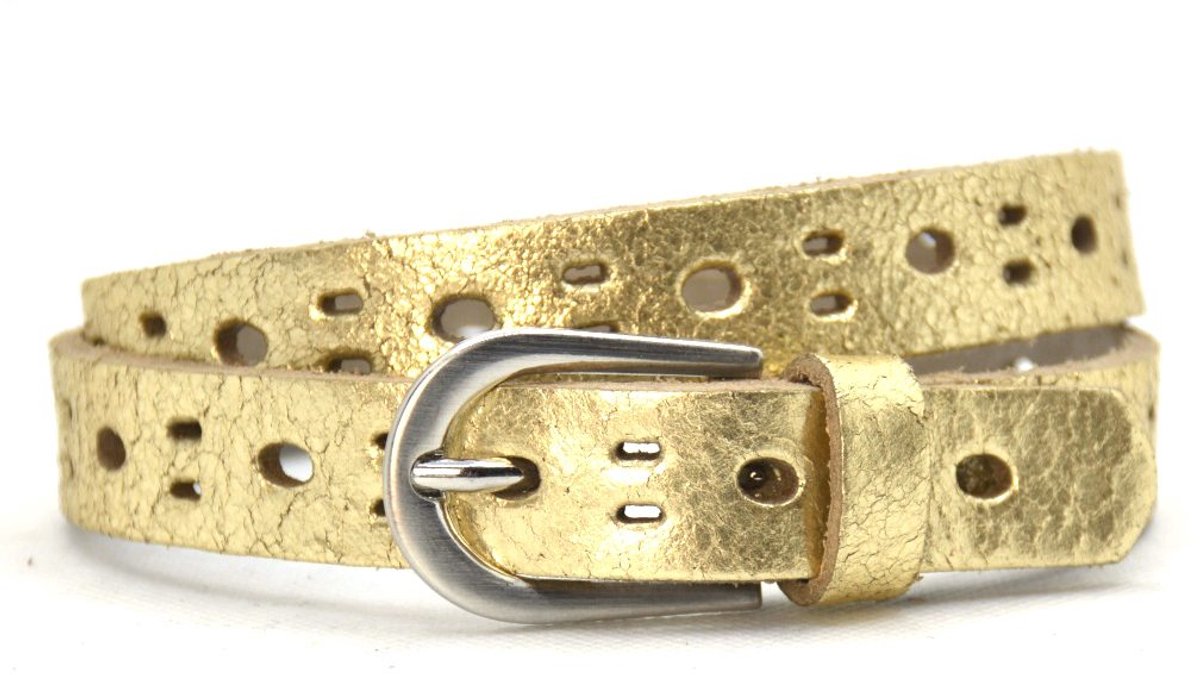 Kinderriem meisje 20430 Fashion riem perfo metallic - goud - maat 75 - Totale lengte circa 90cm