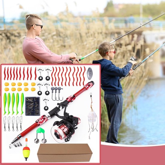 Vishengel Set Voor Beginners - Hengelset - Vishengel+Accessoires - hengel van 1.8 meter inschuifbaar - Complete Hengelset - Vishengel Kinderen - Leuk Voor Op Vakantie - Rood van Merkloos — afbeelding 3