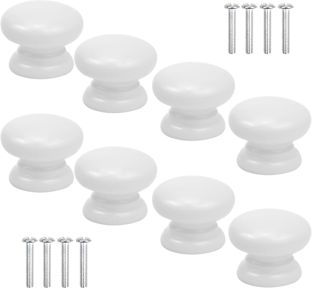 Ibenzoa® Luxe Set van 8 Witte Houten Ladeknoppen met Schroeven voor Diverse Meubelstijlen in Huis en Kantoor