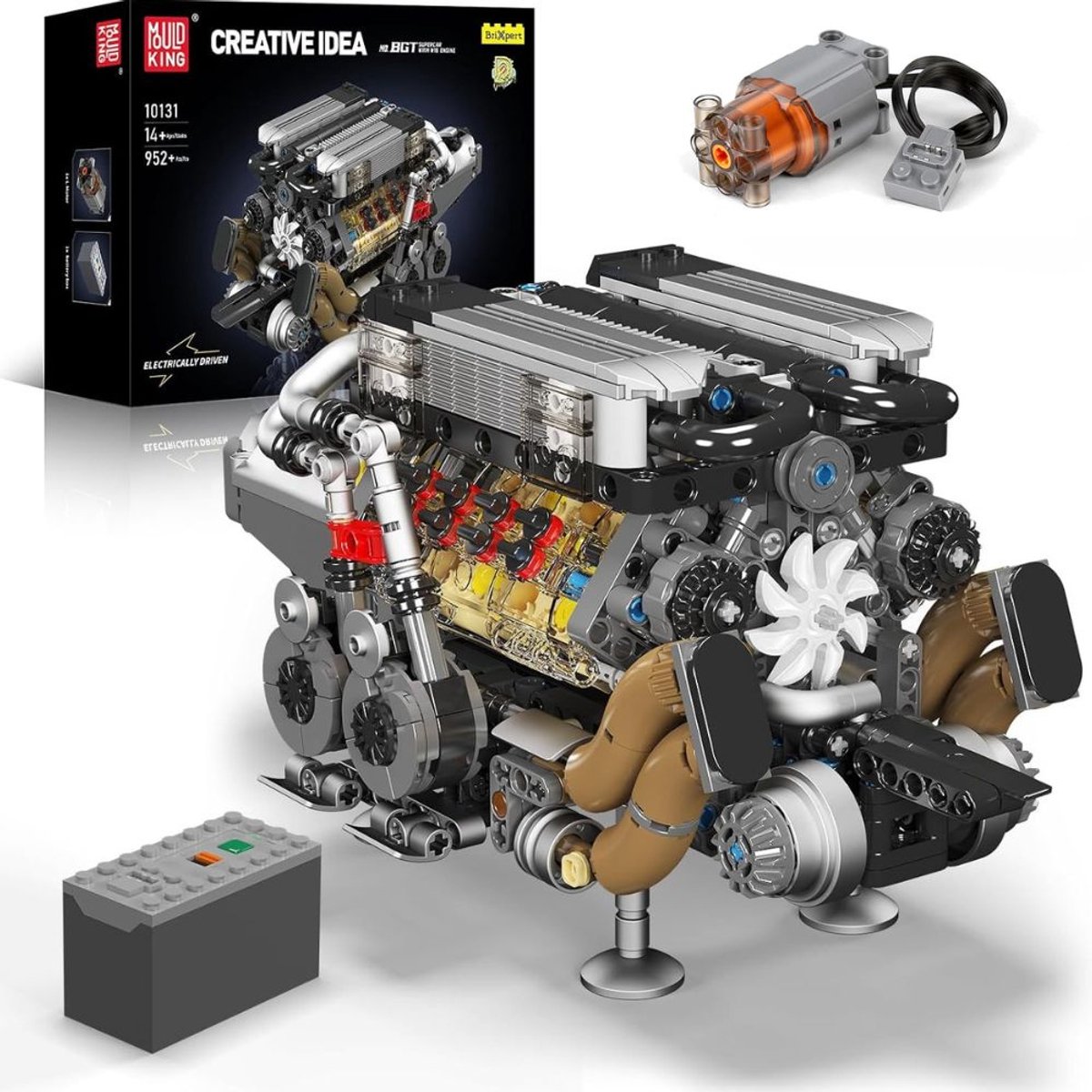 Mould King - 10131 BGT W16 Icons Engine Formule 1 | Educatief motor bouwset | Speed champions modelbouw | Creator classic bouwpakket | Technische F1 speelgoed voor expert volwassenen & kinderen | Bouwdoos met 952 bouwstenen