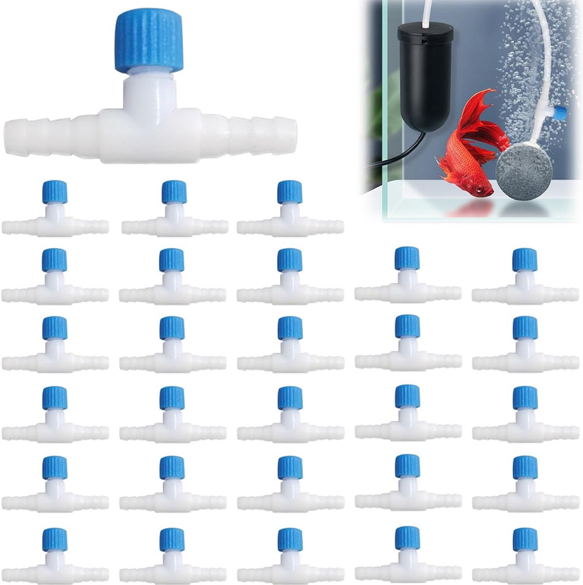 30x T-vormig luchtventiel - Flow-Ventiel - Luchtventielen - Aquarium luchtslangstekkers - 3-weg T-aansluiting en luchtventiel - Geschikt voor luchtslang - Voor luchtpomp accessoires - Air Flow Control Ventielen voor Aquarium - Kunststof - Wit