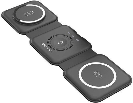 Choetech 3-in-1 Opvouwbare Draadloze Lader Geschikt voor iPhone/AirPods/Watch Zwart