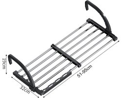 Famanu - Radiator-wasdroger, balkonwasdroger, wasdroger aan de muur, opvouwbaar wasrek, roestvrij staal, uittrekbaar, hangdroger (51-95 cm), winddichte sokkenhanger inbegrepen.