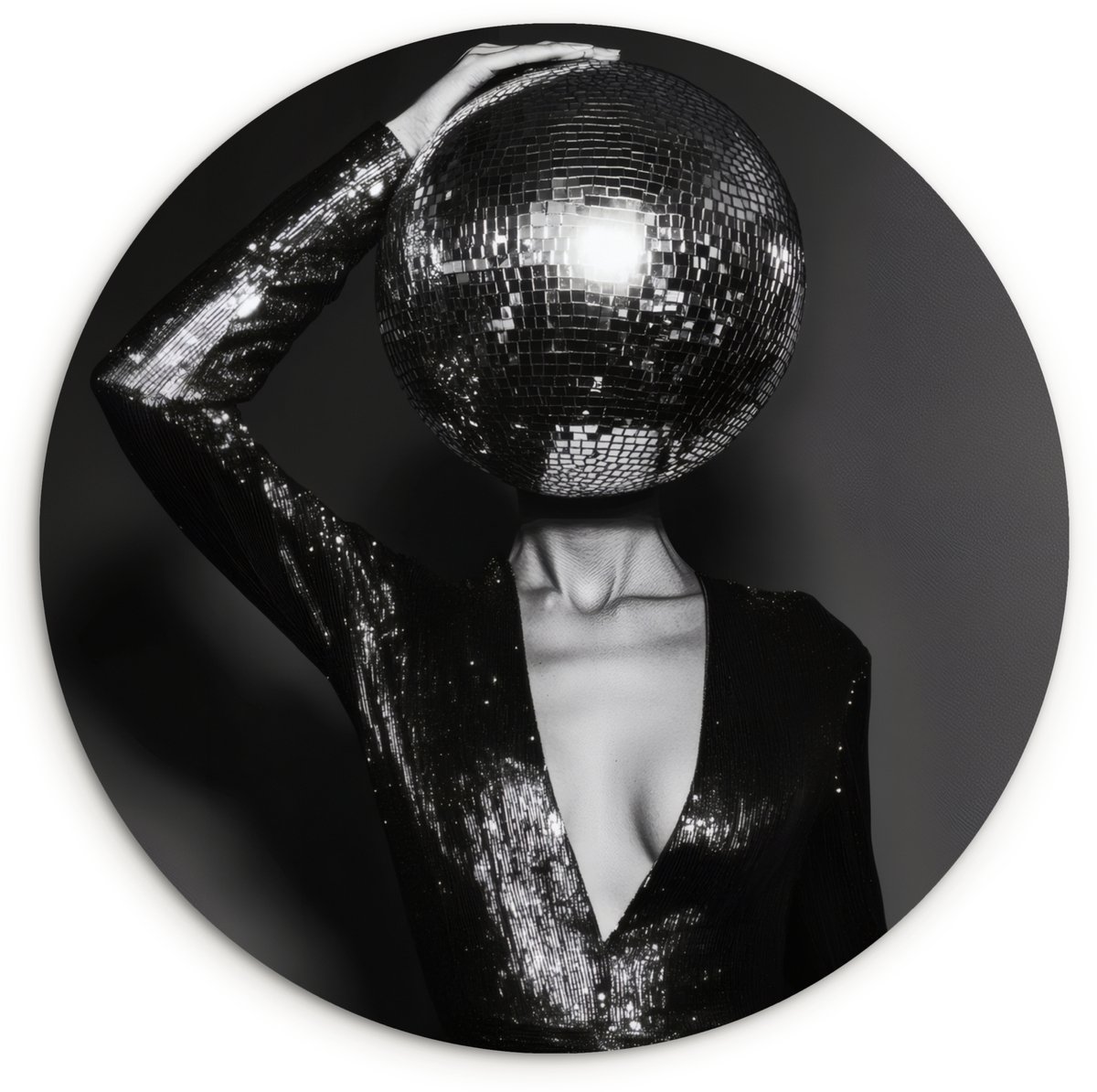 WallCircle Wandcirkel 30x30 cm - Muurcirkel Discobal - Gezicht - Glamour - Zwart - Muurdecoratie woonkamer - Wanddecoratie slaapkamer - Kamer decoratie accessoires - Ronde schilderijen Discobal - Glamour
