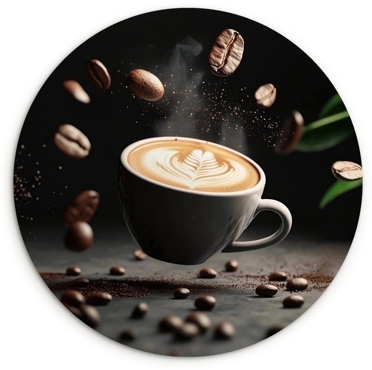 WallCircle Wandcirkel 60x60 cm - Muurcirkel Cappuccino - Kop - Bonen - Bruin - Muurdecoratie woonkamer - Wanddecoratie slaapkamer - Kamer decoratie accessoires - Ronde schilderijen Cappuccino - Bonen