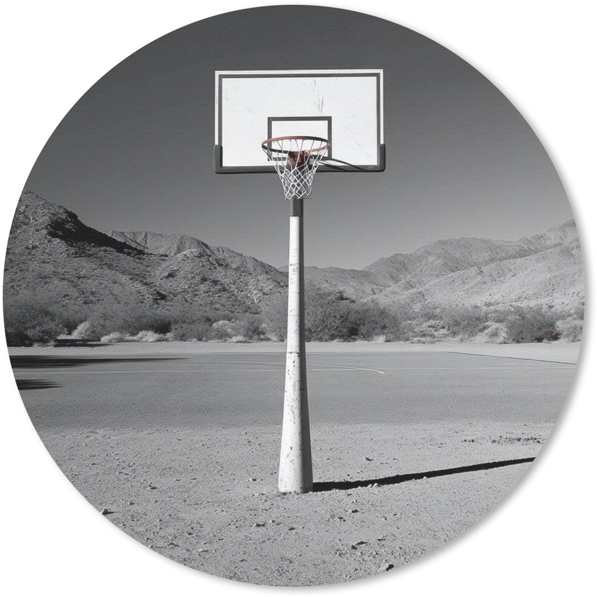 Muismat rond 30x30 cm - Mousepad Basketbalpaal - Landschap - Zand - Wit - Ronde muismatten
