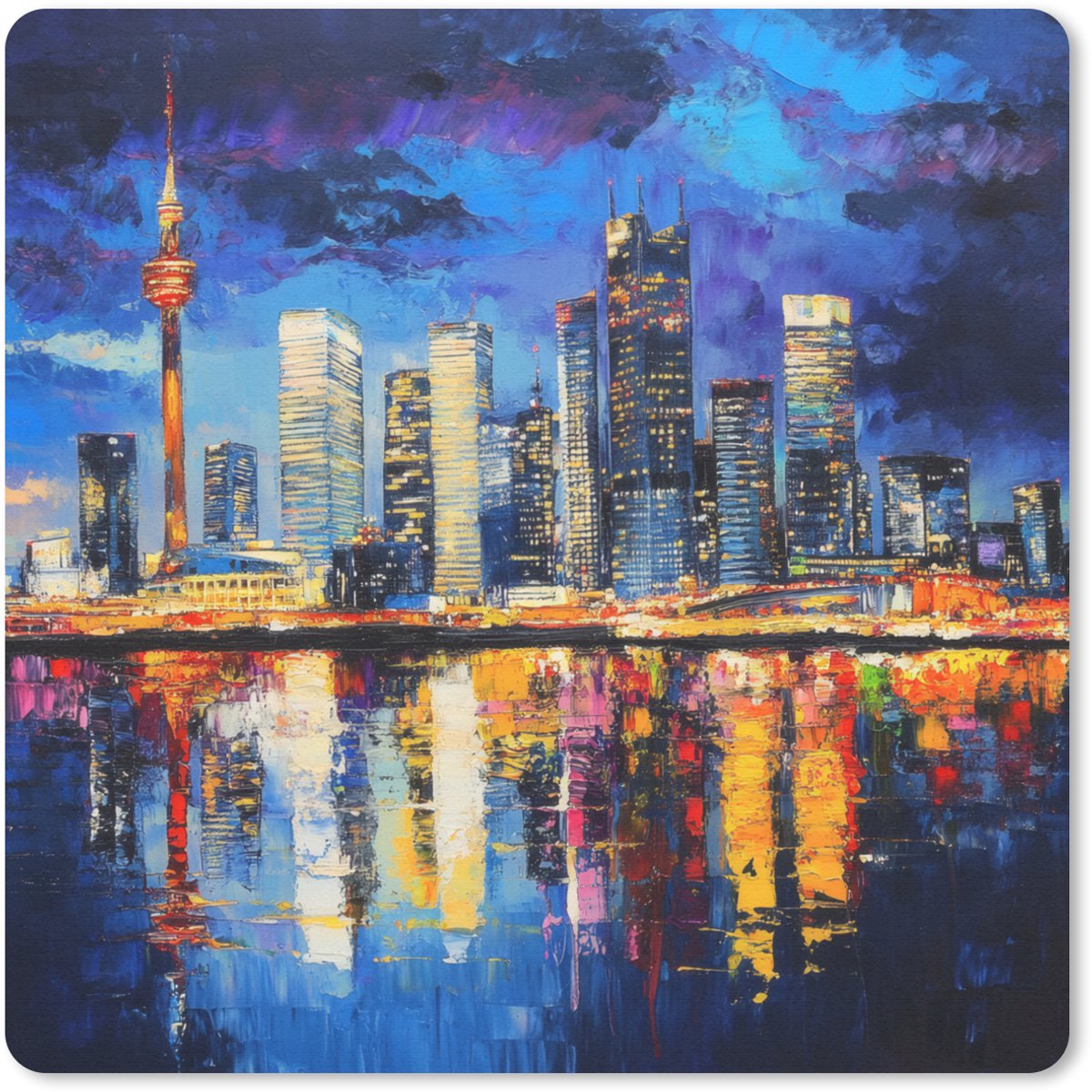 Muismat 30x30 cm - Mousepad Skyline Toronto - Modern - Stadslicht - Blauw - Muismatten