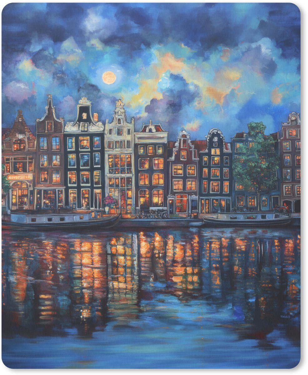 Muismat 19x23 cm - Mousepad Grachten Amsterdam - Huizen - Stad - Kleurrijk - Muismatten