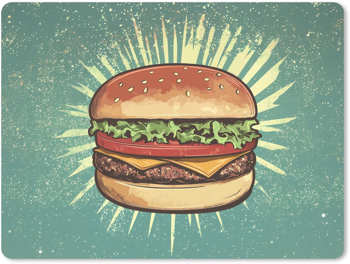 Muismat 23x19 cm - Mousepad Hamburger - Illustratie - Sla - Kaas - Muismatten