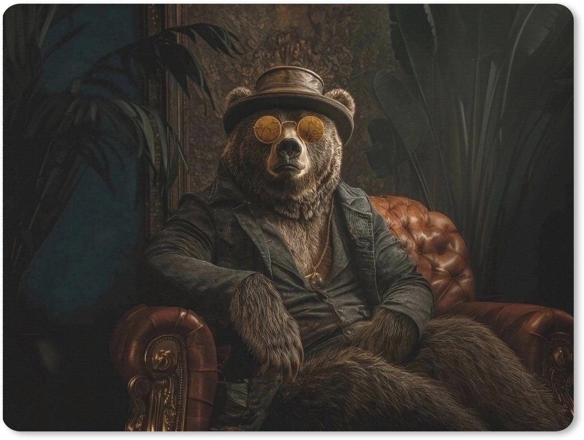 Muismat XXL 80x60 cm - Bureau onderlegger - Bureau mat Beer - Bruin - Pak - Hoed - Bureaumat - Gaming mousepad xl - Bureaulegger groot - Computer deskmat