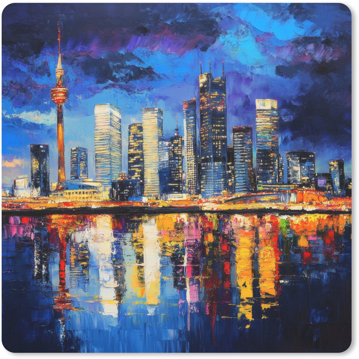 Muismat XXL 40x40 cm - Bureau onderlegger - Bureau mat Skyline Toronto - Modern - Stadslicht - Blauw - Bureaumat - Gaming mousepad xl - Bureaulegger groot - Computer deskmat