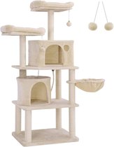 Hoppa! Kattenboom - Krabpaal - met sisal Krabpaaltjes, Pluche Zitjes, een mand en 2 huisjes - Beige - Sisal - 46 x 55 x 153 cm (L x B x H)