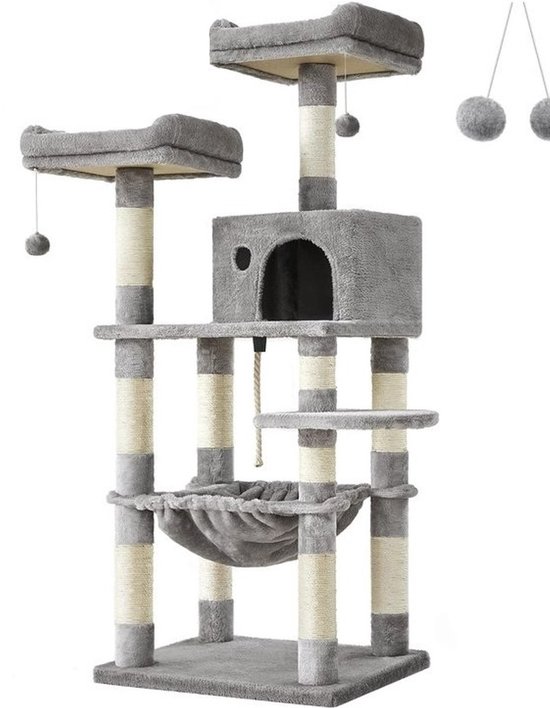 Hoppa! Arbre à chat - Doublé épais - Gris clair - Sisal / Velours