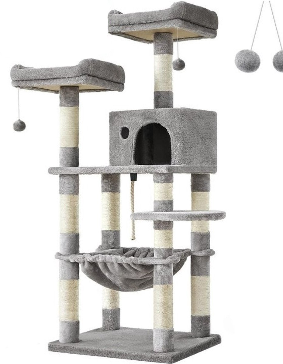 Bol.com Hoppa! - Kattenboom – krabpaal, dik bekleed, lichtgrijs, sisal/fluweel – 56 x 46 x 144 cm (L x B x H) aanbieding