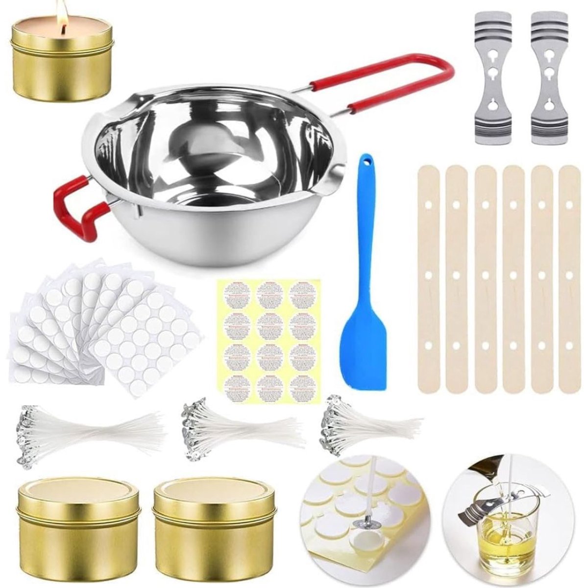 DailySupplies® Smeltpan Kaarsvet Set – Smeltpan voor Kaarsen - Kaarsen Maken Starterspakket – Candle Making Kit – Zilver