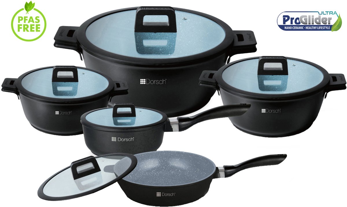 Dorsch-GreenCook pannenset 5-delig-nano keramische antiaanbaklaag-pfas-vrij