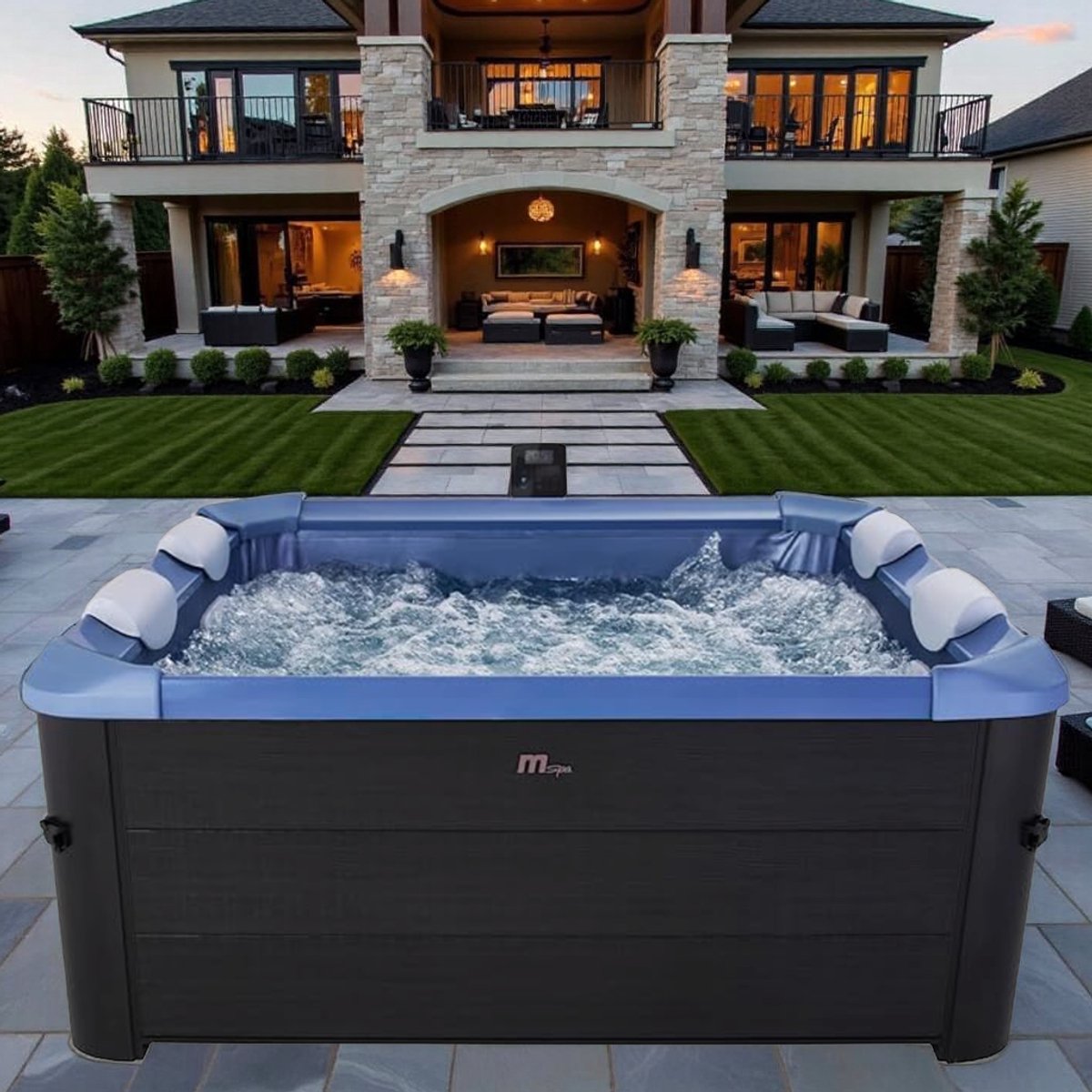 Luxe Opblaasbare Whirlpool 160x160x65 cm - Voor 6 Personen - 120 AirJets + 8 HydroJets - LED Verlichting, Ozon Desinfectie & App-Bediening - Vierkante Jacuzzi voor Buiten & Binnengebruik