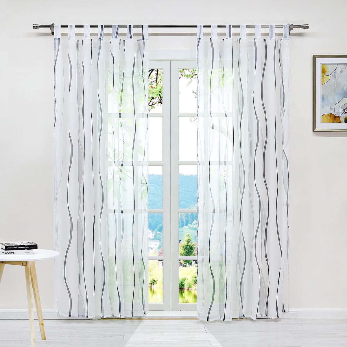 Ibenzoa Golvende transparante vitrage met lussen en elegant patroon - 1 stuk grijs