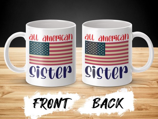 All American Sister Mug, Patriottische Beker, Vlag Van Amerika, Cadeau Voor Zus, Amerikaanse Zus Beker, Vrijheid Beker, Sister Cup
