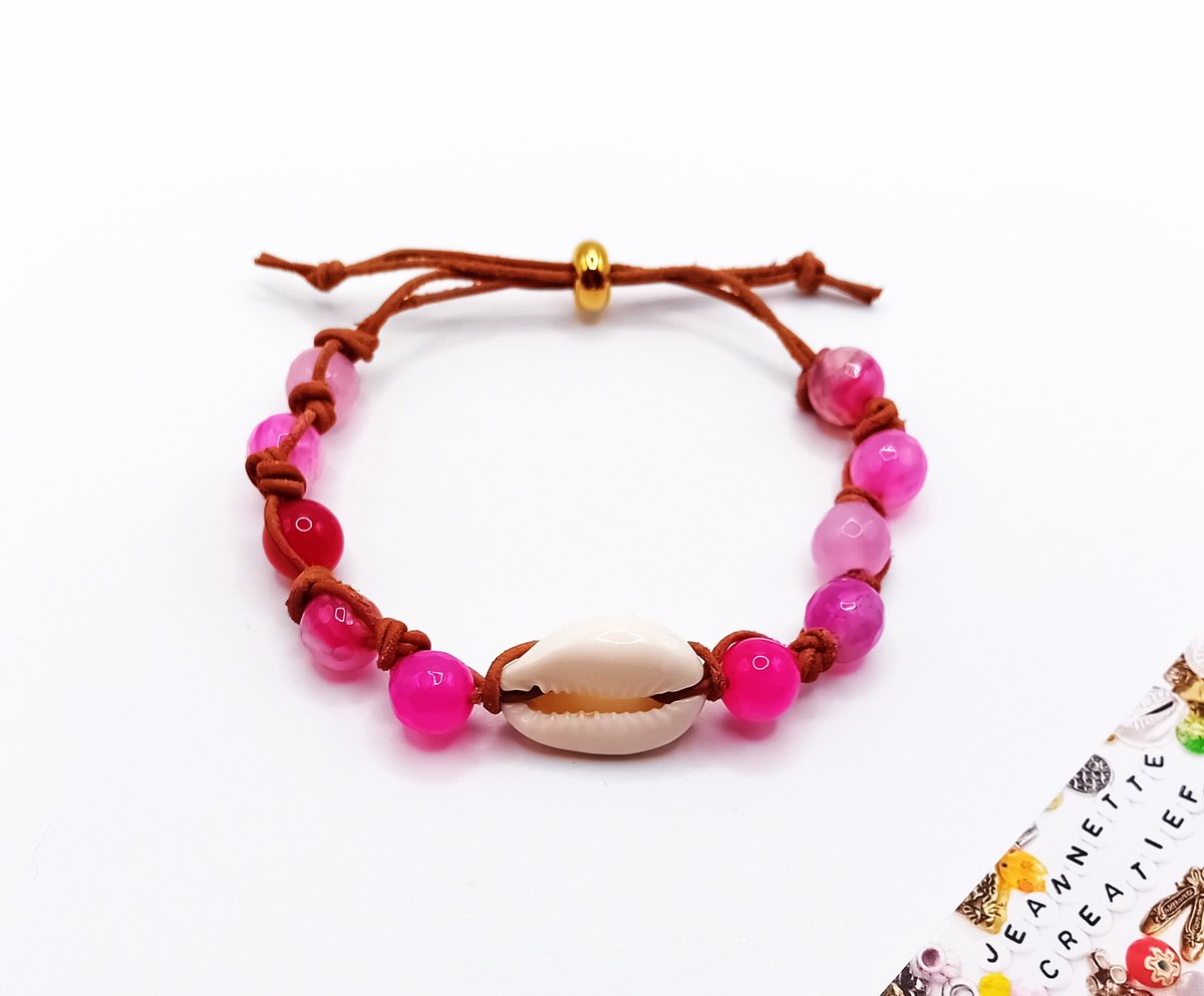 Jeannette-Creatief® - Kauri - Pink Stones - Kauri Armband - Natuursteen - Schelpen - Kauri - Bohemien - IBIZA - Schelpenarmband - Moederdag