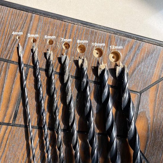 Long Wood Drill Bit Set - Professionele 4-5-6-7-8-10-12 mm x 300 mm - Lang Vormwerk Boor - Houtboor - Geschikt voor Hardhout- Zacht Hout- Multiplex van Merkloos	 — afbeelding 3