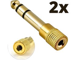 Audio Plug gold 2 STUKS - 6.35mm Jack (m) - 3.5mm Jack (v) Stereo AUX Audio Aux Adapter - Verloopstekker - 6.35 mm naar 3.5 mm - Mini jack naar jack - Verloopplug – Jackplug - Koppelstuk - Audio plug - metaal / verguld - Goud2