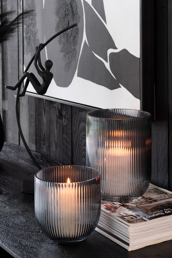 J-Line vaas Gestreept - glas - zwart - small