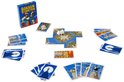 Overzicht van het spel Bokken Schieten: speldoos, landschapskaarten, geitenfiguur en speelkaarten.