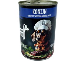Hondenvoeding Natvoer Freds - Blik Vers Konijn 12x400gr - Hoog Vochtgehalte, Volledige Maaltijd