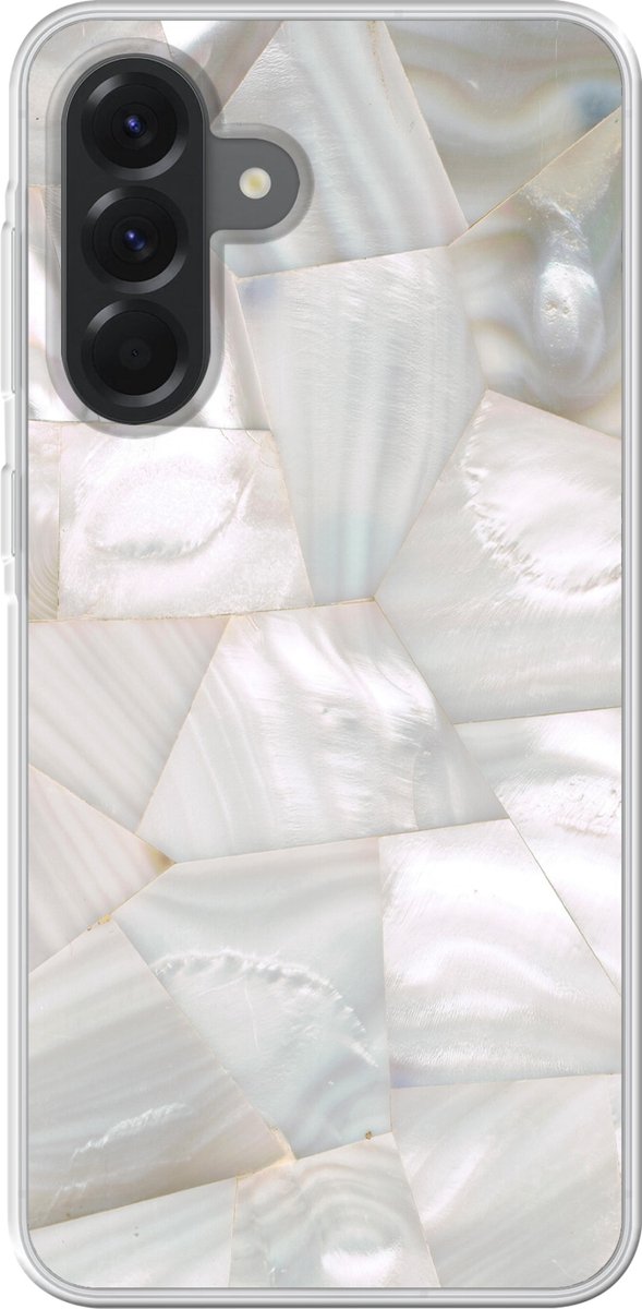 Telefoonhoesje Geschikt voor Samsung Galaxy A56 hoesje - Natuursteen - Parelmoer - Wit - Siliconen Telefoonhoesje Telefoonhoesje