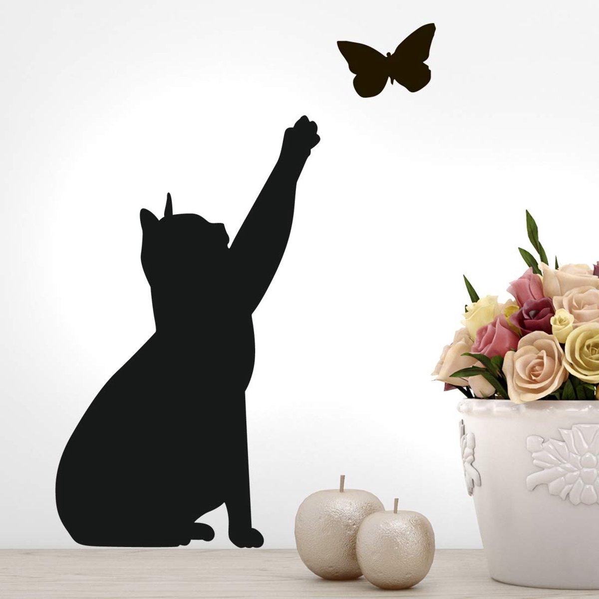 Muursticker kat voor keuken, slaapkamerdecoratie, muurschildering, transferfolie voor woonkamer, poster, verwijderbaar, dierenschilderij, zelfklevend vinyl, zwart