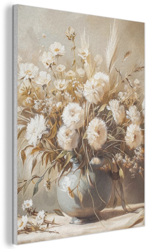 Panneau mural acoustique 70x100 cm - Peinture en Feutre Fleurs - Vase - Nature morte - Beige - Panneaux acoustiques - Décoration murale insonorisante - Isolation phonique salon - Décoration murale panneaux sonores