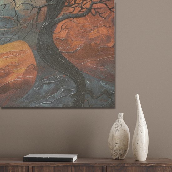 Panneau mural acoustique 100x70 cm - Peinture en Feutre Arbres - Visages - Soleil - Art - Panneaux acoustiques - Décoration murale insonorisante - Isolation phonique salon - Décoration murale panneaux sonores
