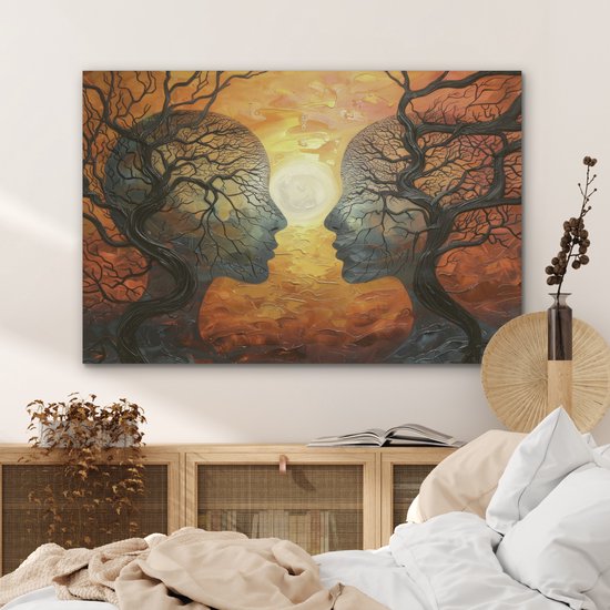 Panneau mural acoustique 100x70 cm - Peinture en Feutre Arbres - Visages - Soleil - Art - Panneaux acoustiques - Décoration murale insonorisante - Isolation phonique salon - Décoration murale panneaux sonores