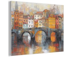 Akoestisch wandpaneel 100x70 cm - Vilt schilderij Gracht - Huizen - Kunst - Art - Akoestische panelen - Geluidsdempende wanddecoratie - Geluidsisolatie woonkamer - Muurdecoratie geluidspanelen